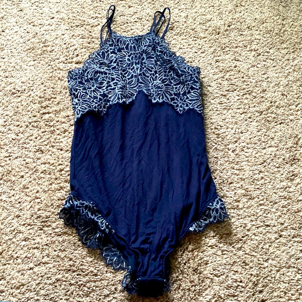 Aerie navy floral lace bodysuit size small